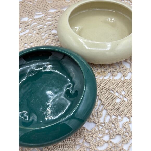 TWO Vintage Saucer Planters Bonsai Succulents Retro Green White MCM - Picture 4 of 8